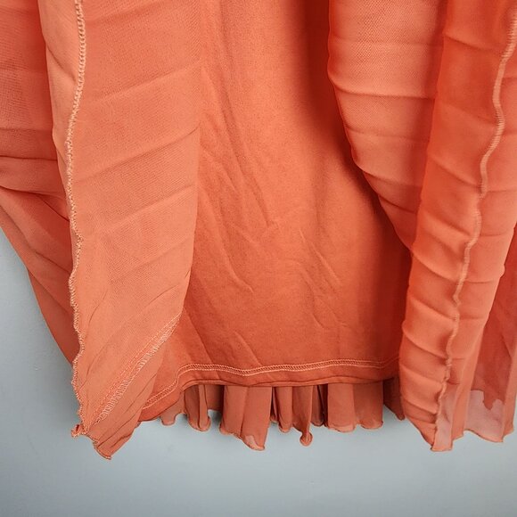 WD.NY pleated maxi skirt sz L Large women lined orange fall flowy - Picture 3 of 9